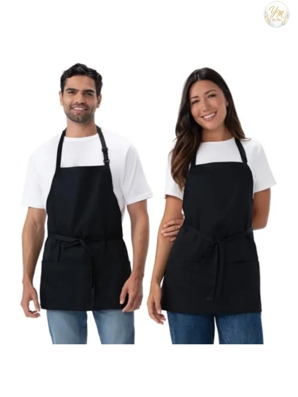 Unisex 3 Pocket Waist Apron Polycotton Adjustable Neck Waist Tie Kitchen Server